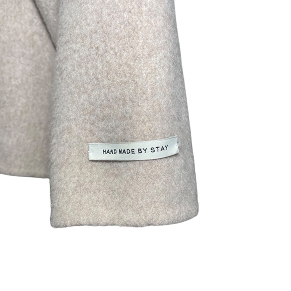 Wool Normcore Neutral Coat Hooded Size Large Relaxed Fit Full Zip - Picture 4 of 5